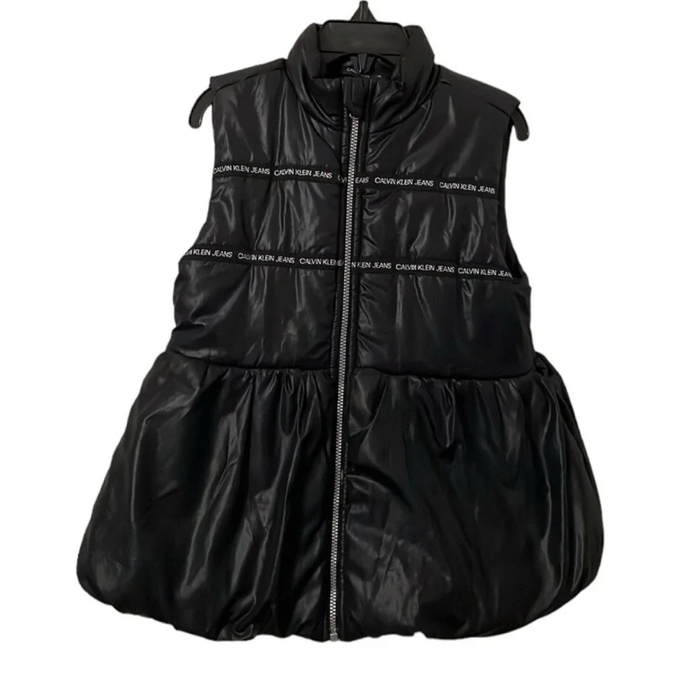 Calvin Klein Jeans Girl's Black Logo Zip-Up Waterproof Vest‎ Size 6
